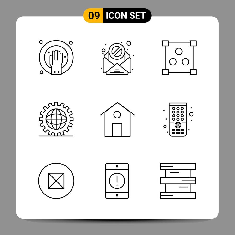 9 Black Icon Pack Outline Symbols Signs for Responsive designs on white background 9 Icons Set Creative Black Icon vector background