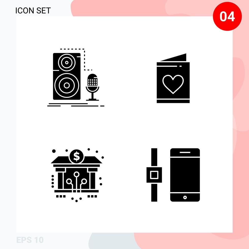 Vector Pack of 4 Icons in Solid Style Creative Glyph Pack isolated on White Background for Web and Mobile Creative Black Icon vector background