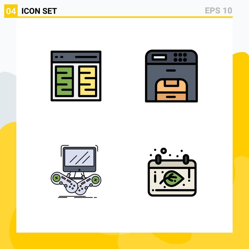 Filledline Flat Color Pack of 4 Universal Symbols of columns game interface device internet Editable Vector Design Elements