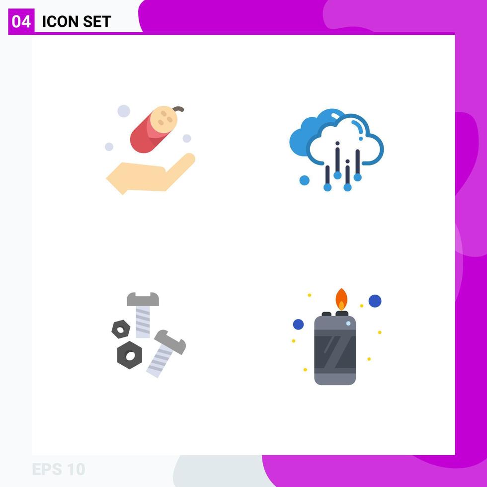 Set of 4 Vector Flat Icons on Grid for child tools cloud bolt flame Editable Vector Design Elements