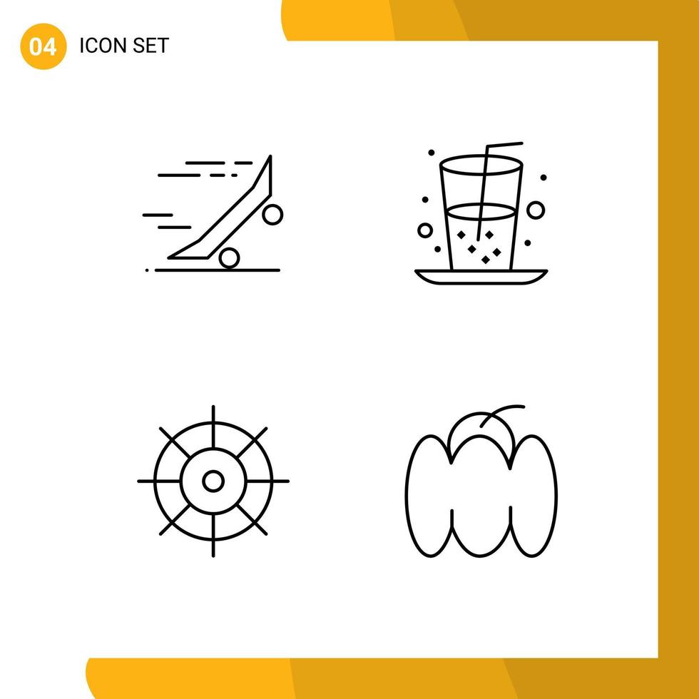 paquete de interfaz de usuario de 4 colores planos básicos de línea rellena de preferencias de bebida de tabla de patinaje de control rápido elementos de diseño vectorial editables vector