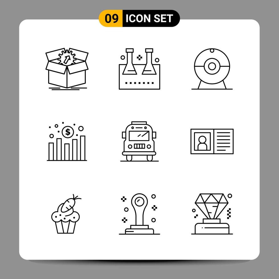 Paquete de 9 iconos negros símbolos de contorno signos para diseños receptivos sobre fondo blanco 9 iconos establecidos fondo de vector de icono negro creativo