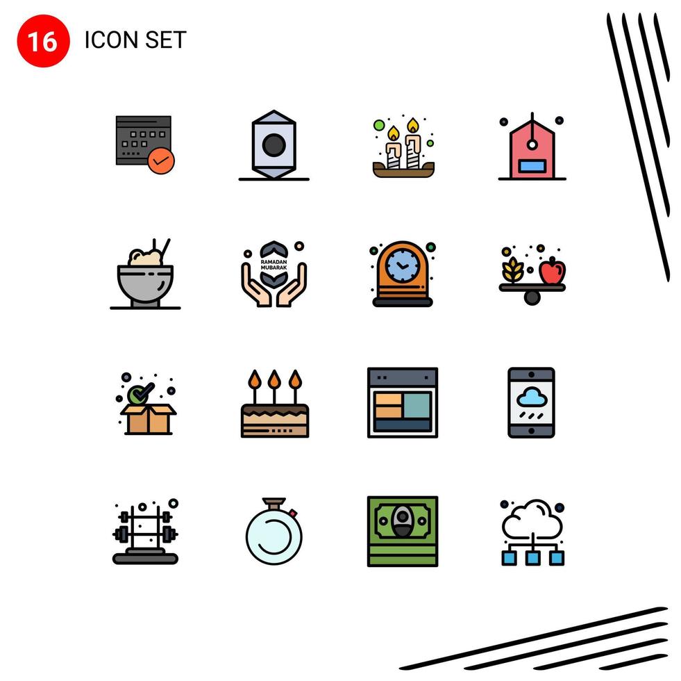 Editable Vector Line Pack of 16 Simple Flat Color Filled Lines of counter check food light easter Editable Creative Vector Design Elements