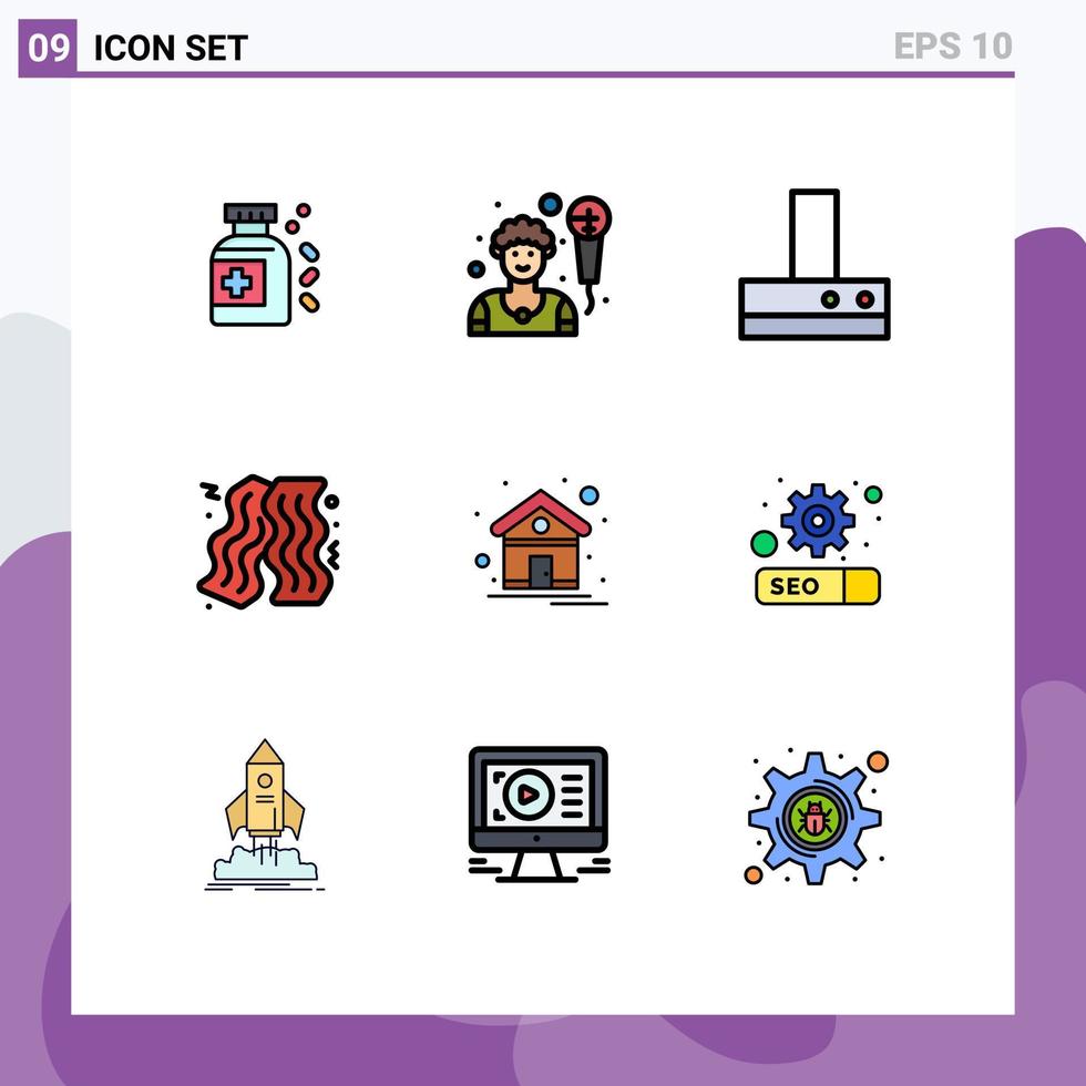 Modern Set of 9 Filledline Flat Colors and symbols such as seo house kitchen homepage contact Editable Vector Design Elements
