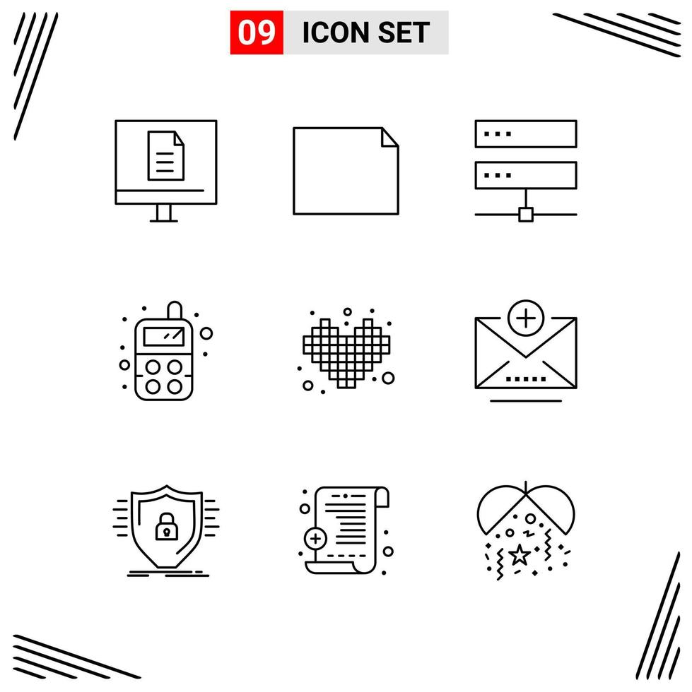 9 iconos estilo de línea basados en cuadrícula símbolos de esquema creativos para el diseño de sitios web signos de icono de línea simple aislados en fondo blanco 9 conjunto de iconos fondo de vector de icono negro creativo