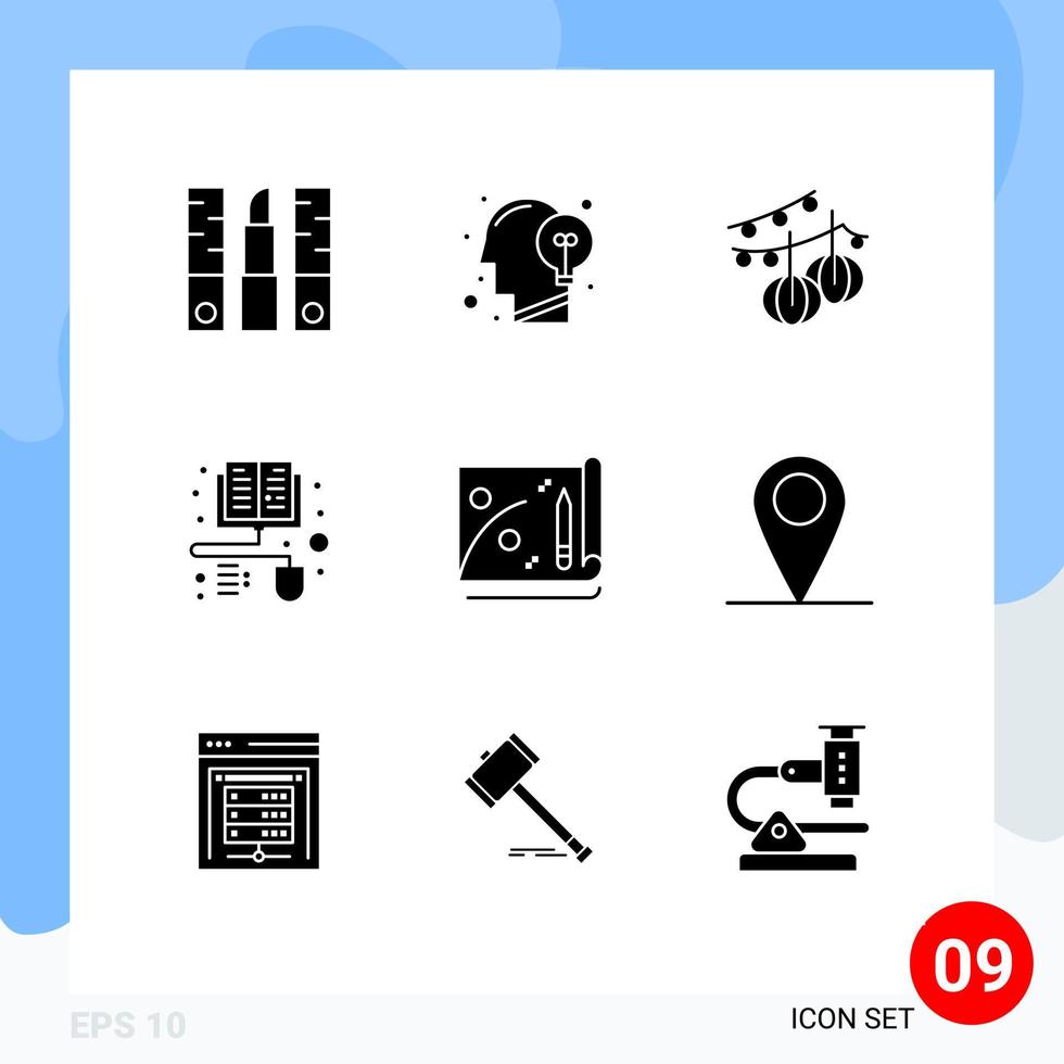 Set of 9 Commercial Solid Glyphs pack for achievement distance learning idea books hanging Editable Vector Design Elements