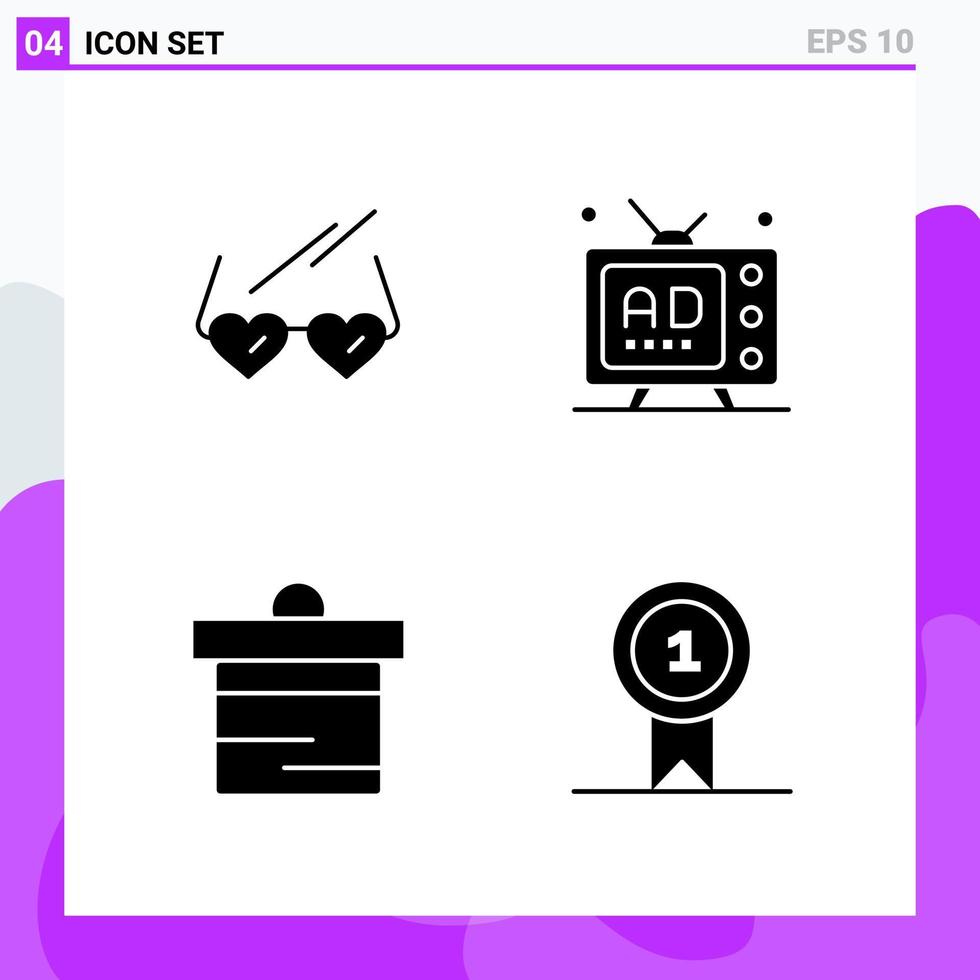 conjunto de 4 iconos en estilo sólido símbolos de glifos creativos para el diseño de sitios web y aplicaciones móviles signo de icono sólido simple aislado en fondo blanco 4 iconos fondo de vector de icono negro creativo