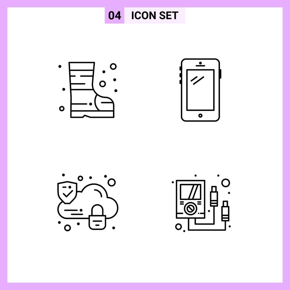 4 Icons in Line Style Outline Symbols on White Background Creative Vector Signs for Web mobile and Print Creative Black Icon vector background