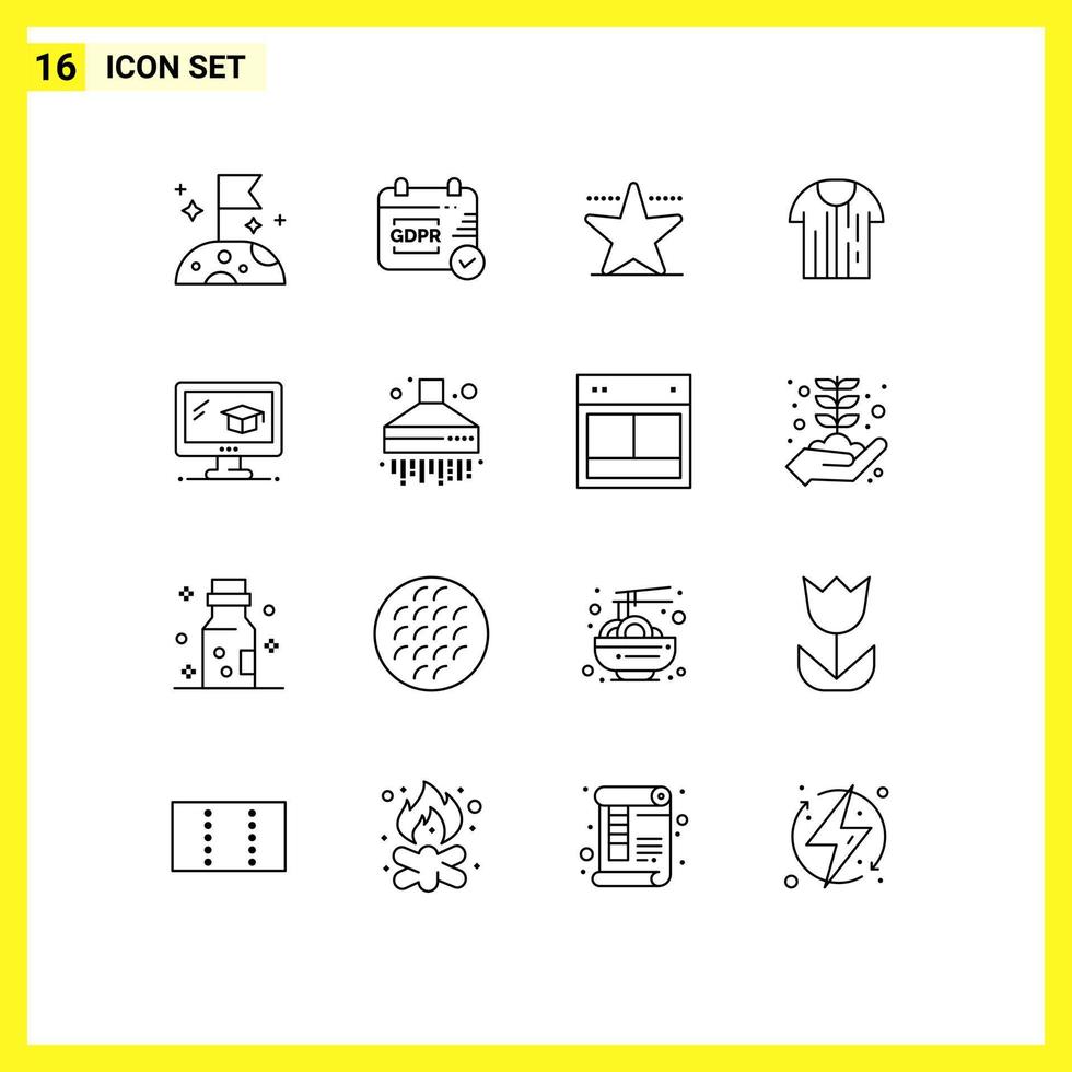 16 Universal Outlines Set for Web and Mobile Applications extractor cap star education tshirt Editable Vector Design Elements