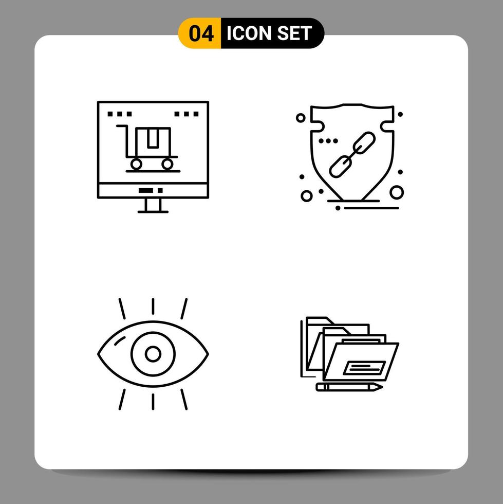 4 Black Icon Pack Outline Symbols Signs for Responsive designs on white background 4 Icons Set Creative Black Icon vector background