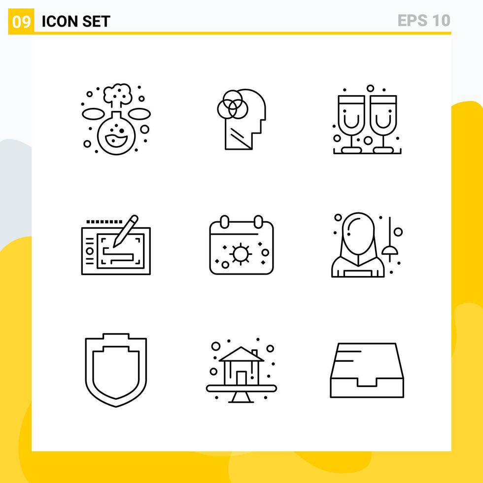 Collection of 9 Universal Line Icons Icon Set for Web and Mobile Creative Black Icon vector background