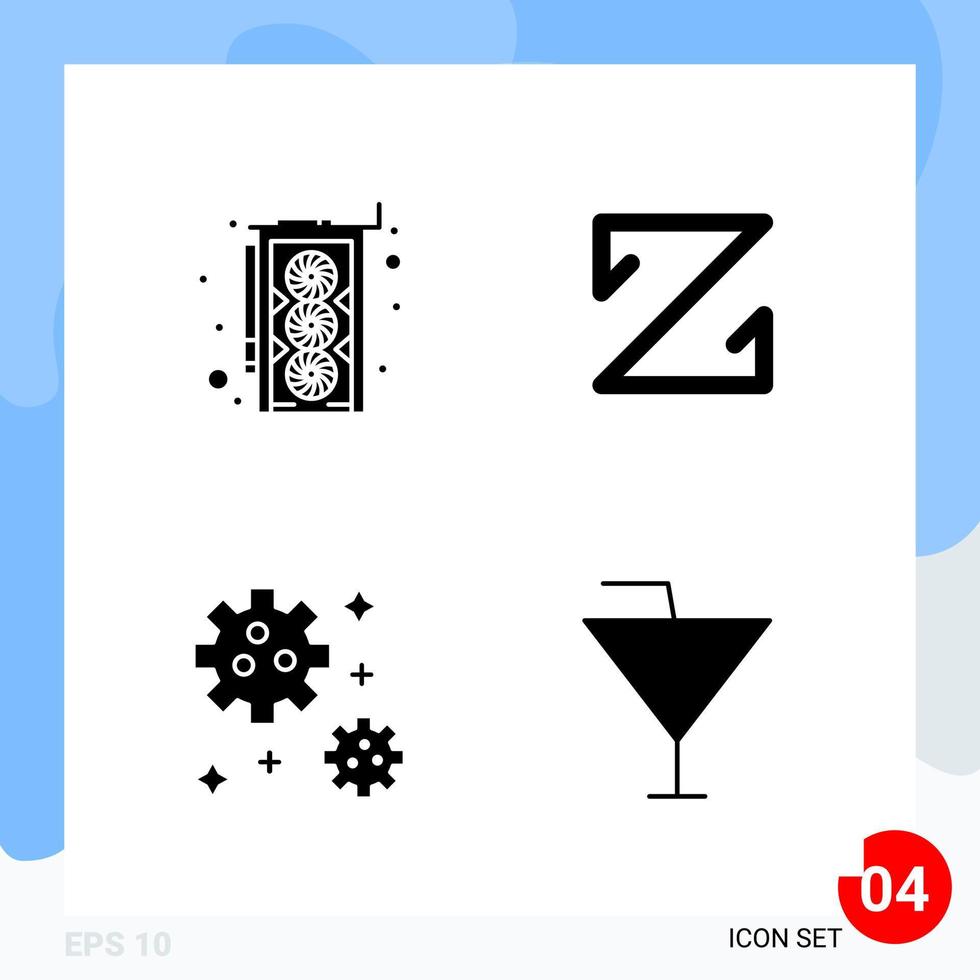 Modern Pack of 4 Icons Solid Glyph Symbols isolated on White Backgound for Website designing Creative Black Icon vector background