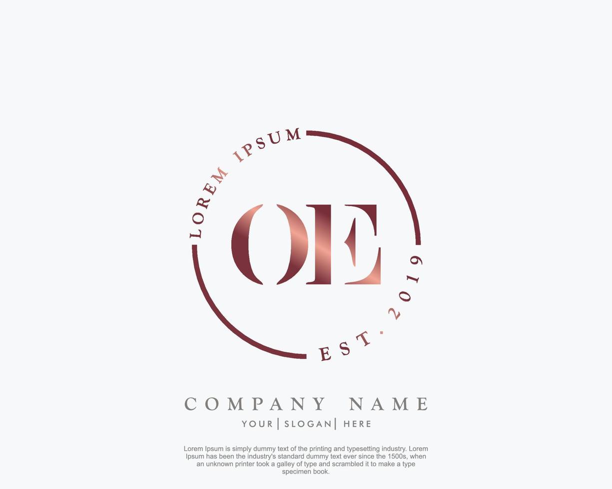 Initial letter OE Feminine logo beauty monogram and elegant logo design, handwriting logo of initial signature, wedding, fashion, floral and botanical with creative template vector