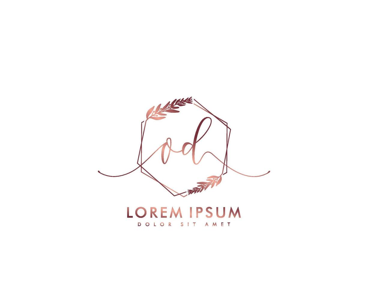 Initial letter OD Feminine logo beauty monogram and elegant logo design, handwriting logo of initial signature, wedding, fashion, floral and botanical with creative template vector