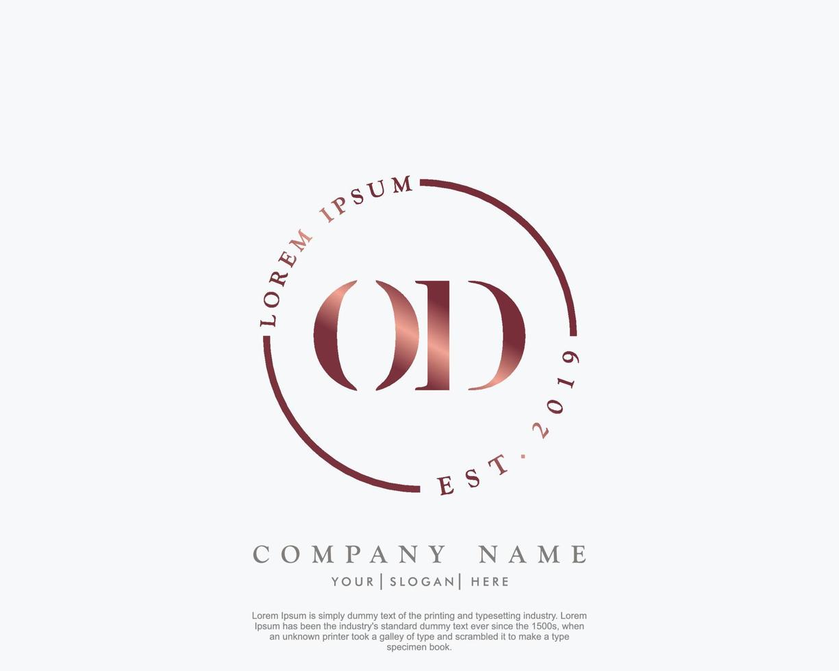 Initial letter OD Feminine logo beauty monogram and elegant logo design, handwriting logo of initial signature, wedding, fashion, floral and botanical with creative template vector