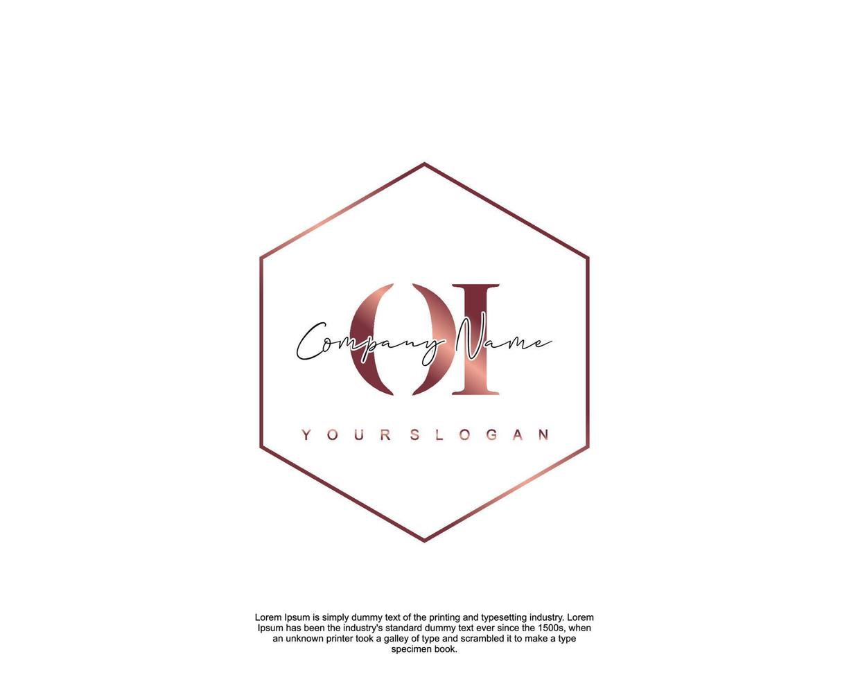 Initial letter OI Feminine logo beauty monogram and elegant logo design, handwriting logo of initial signature, wedding, fashion, floral and botanical with creative template vector