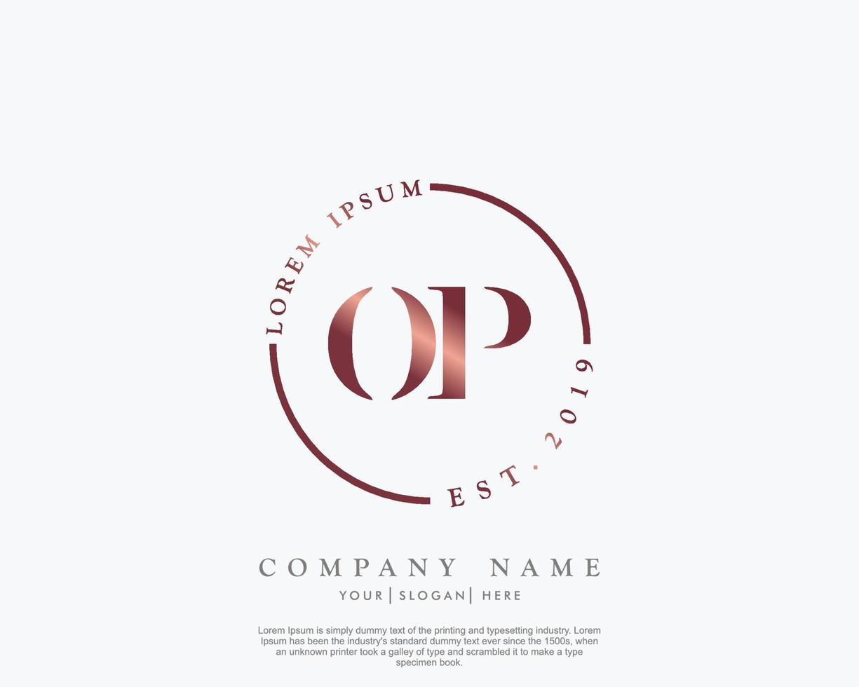 Initial letter OP Feminine logo beauty monogram and elegant logo design, handwriting logo of initial signature, wedding, fashion, floral and botanical with creative template vector