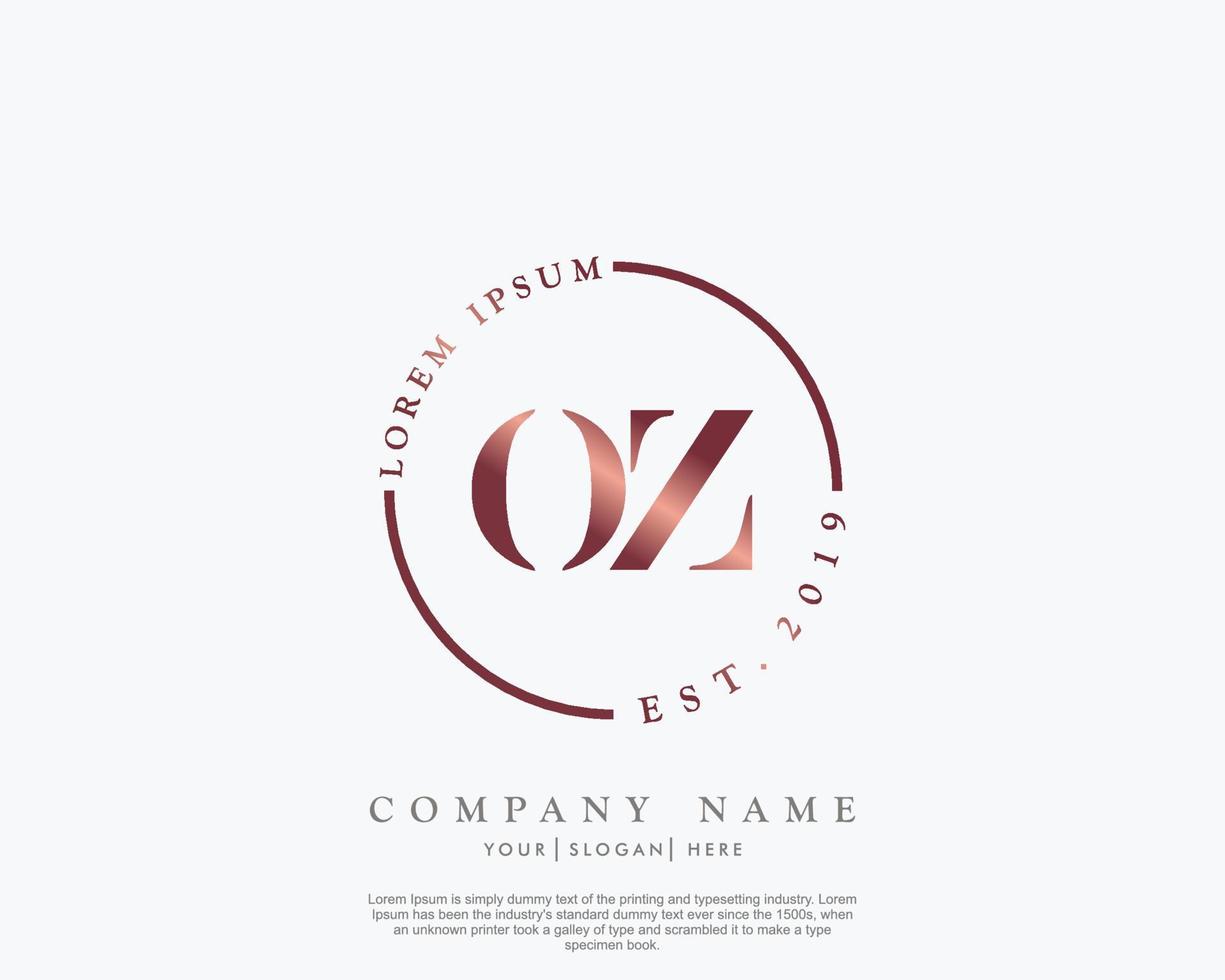 Initial letter OZ Feminine logo beauty monogram and elegant logo design, handwriting logo of initial signature, wedding, fashion, floral and botanical with creative template vector