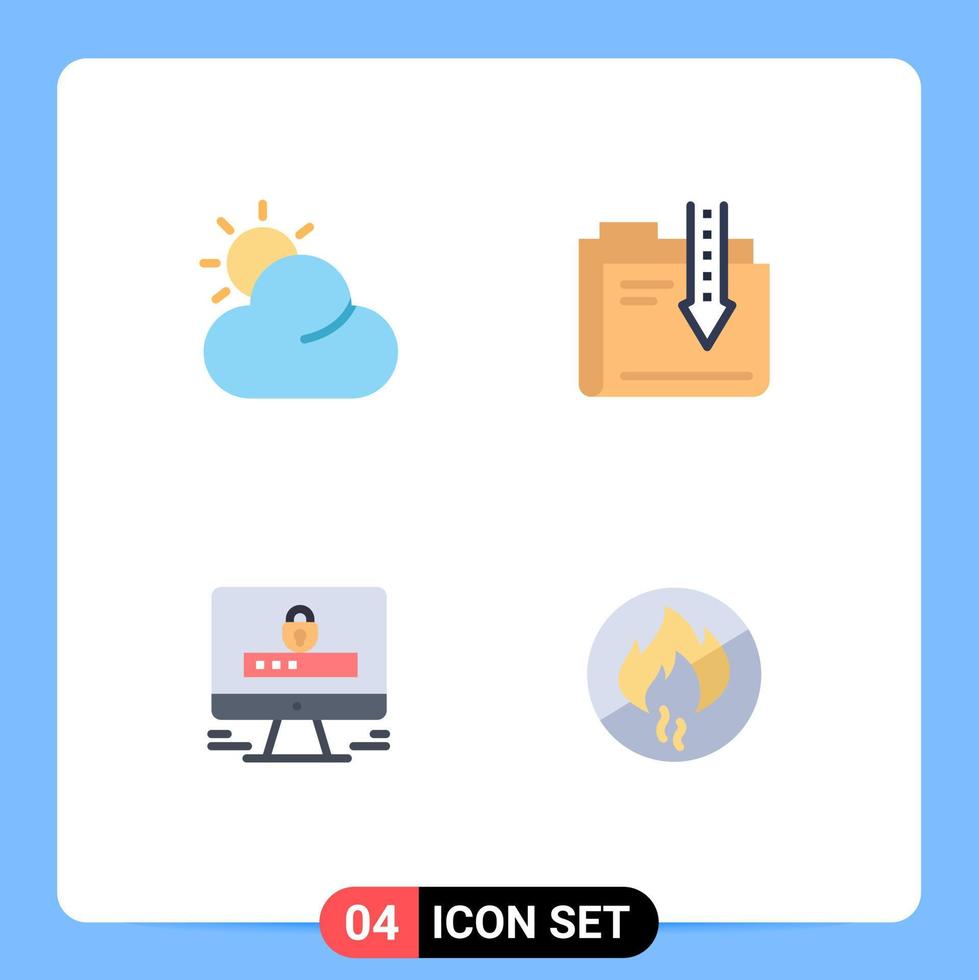 conjunto de pictogramas de 4 iconos planos simples de archivo de contenido de bloqueo solar elementos de diseño vectorial editables sin fuego vector