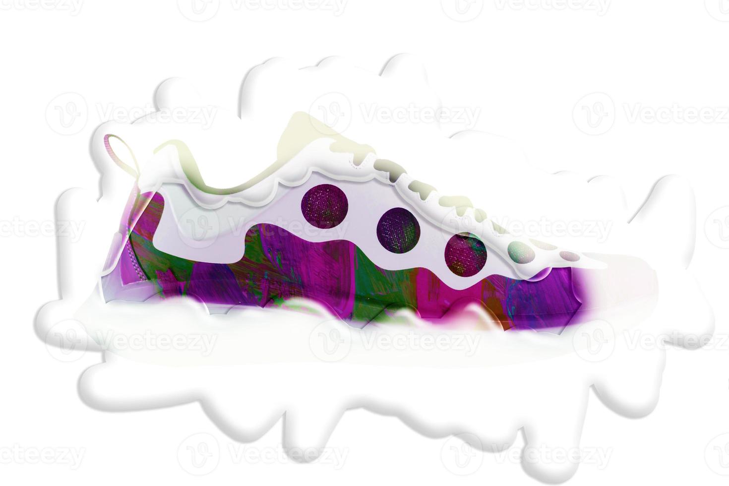 Multicolored creative colorful sneaker in white spot. Bright joyful shoes. photo