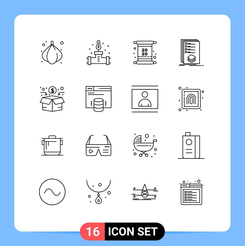 Universal Icon Symbols Group of 16 Modern Outlines of fundraising mark invitation listing check Editable Vector Design Elements