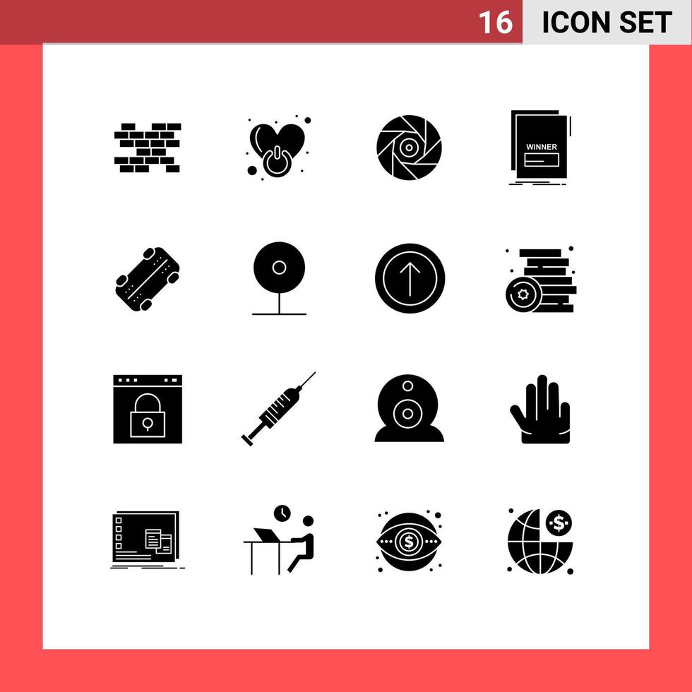 Universal Icon Symbols Group of 16 Modern Solid Glyphs of skate malicious cinema maleficient fraud Editable Vector Design Elements