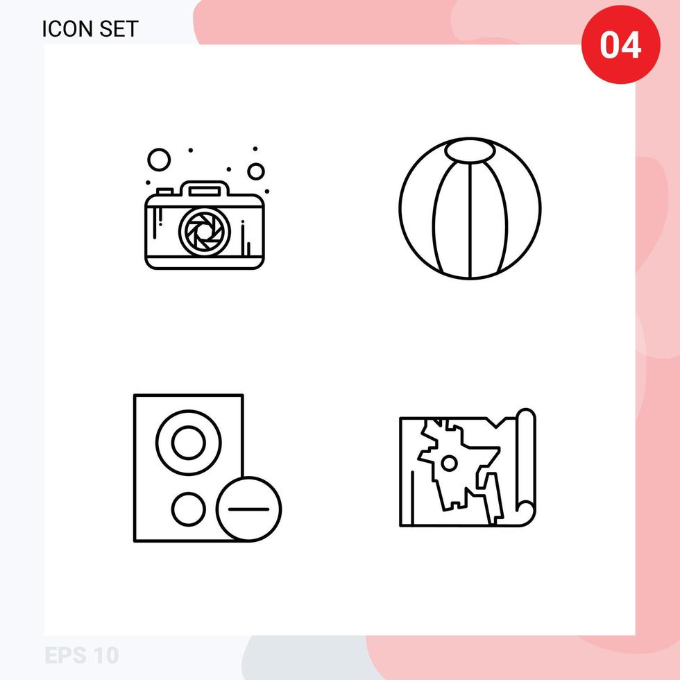 Mobile Interface Line Set of 4 Pictograms of photo gadget ball toy remove Editable Vector Design Elements