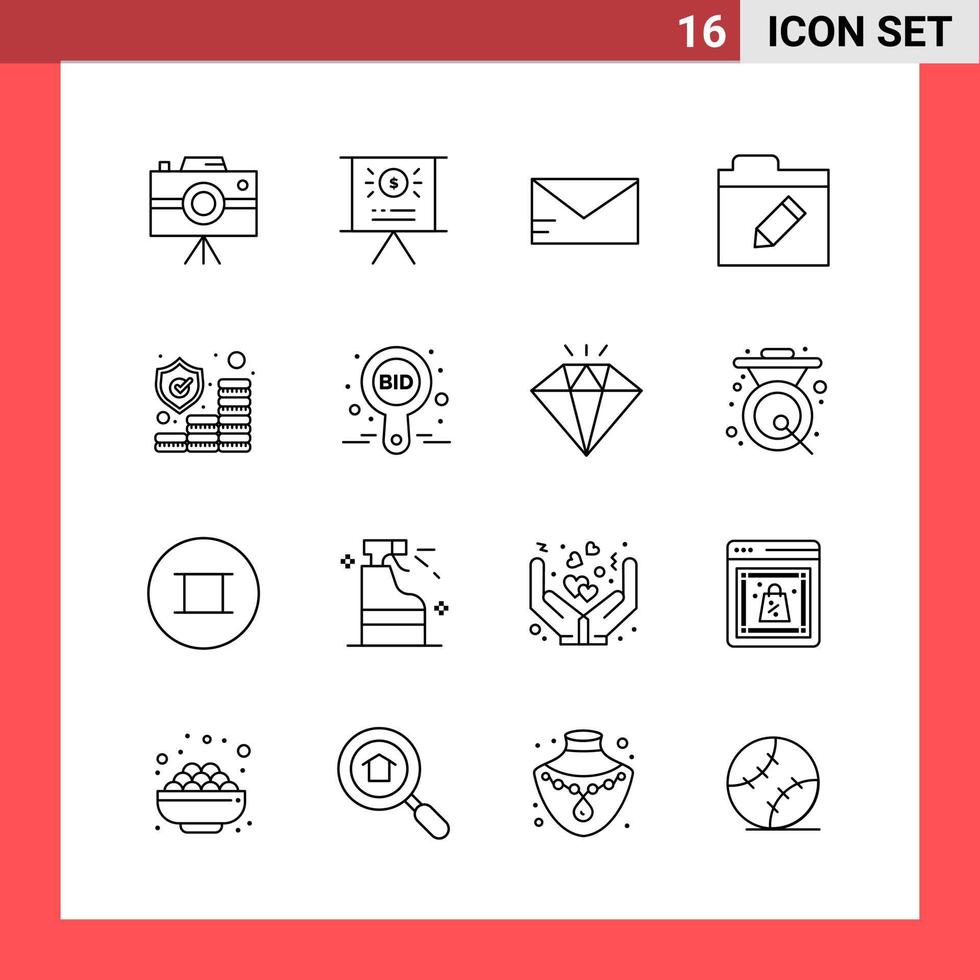 16 Icon Pack Line Style Outline Symbols on White Background Simple Signs for general designing vector