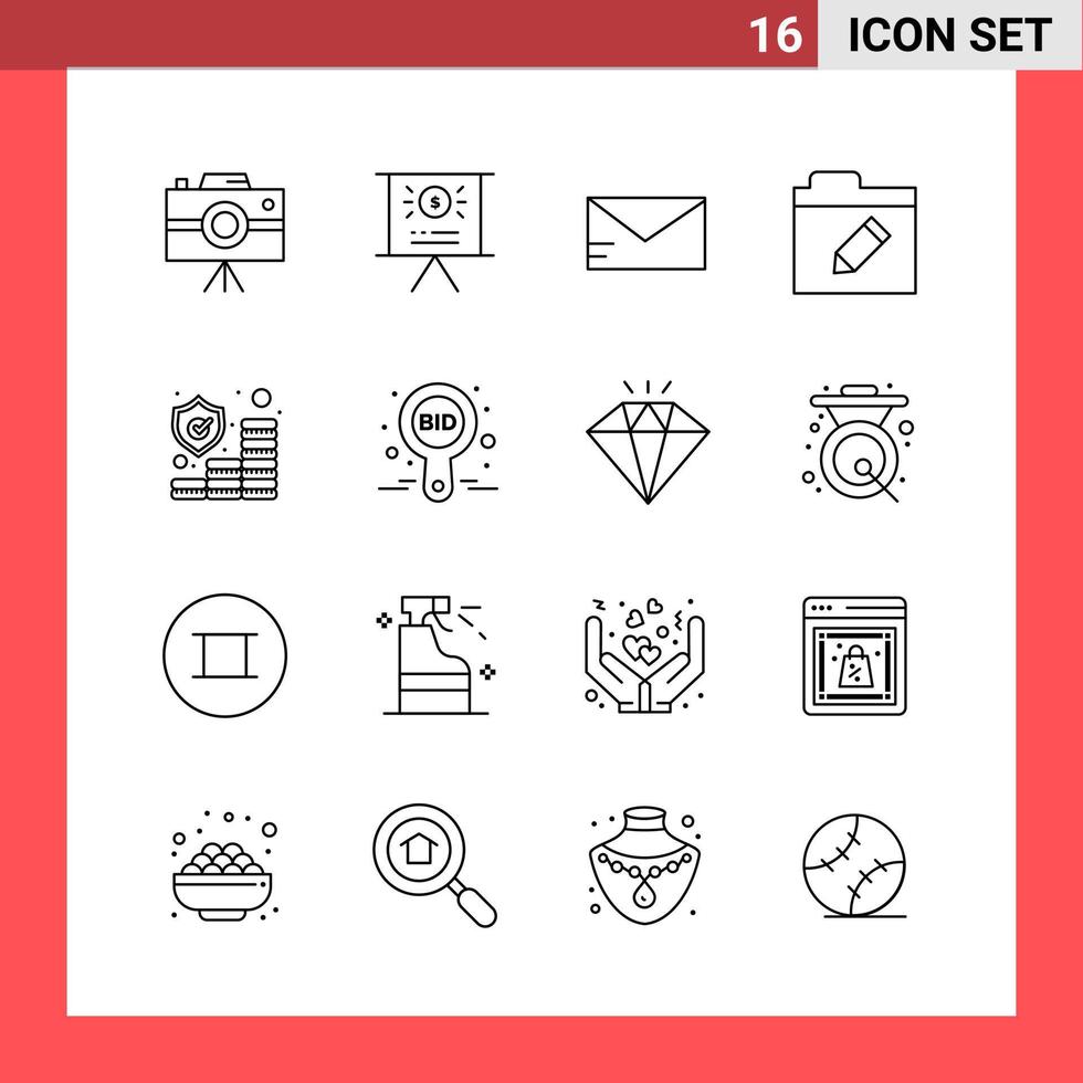 Paquete de 16 símbolos de contorno de estilo de línea de paquete de iconos sobre fondo blanco signos simples para diseño general vector