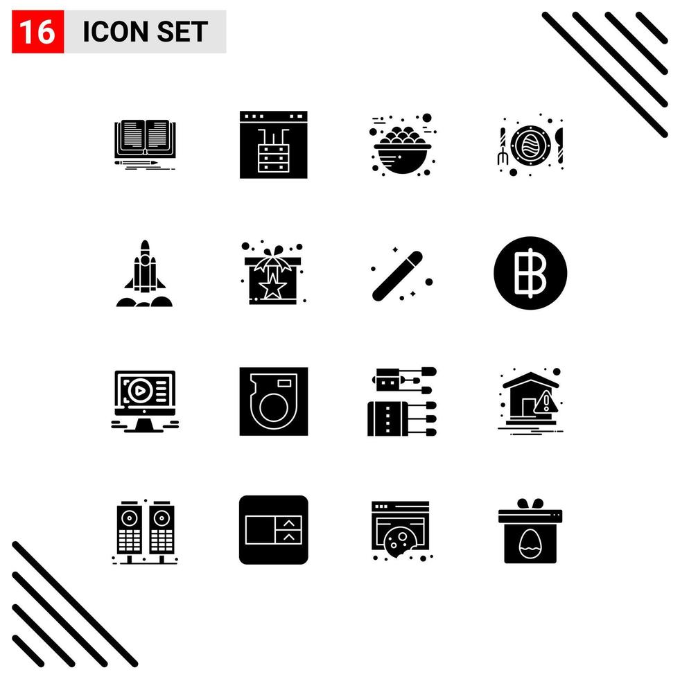 Set of 16 Commercial Solid Glyphs pack for scramble fried server egg breakfast Editable Vector Design Elements