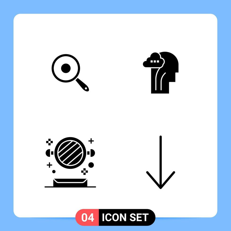 4 Solid Black Icon Pack Glyph Symbols for Mobile Apps isolated on white background 4 Icons Set vector