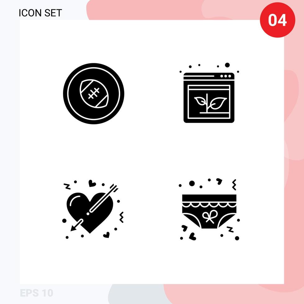 Stock Vector Icon Pack of 4 Line Signs and Symbols for football arrow rugby posts browser heart Editable Vector Design Elements