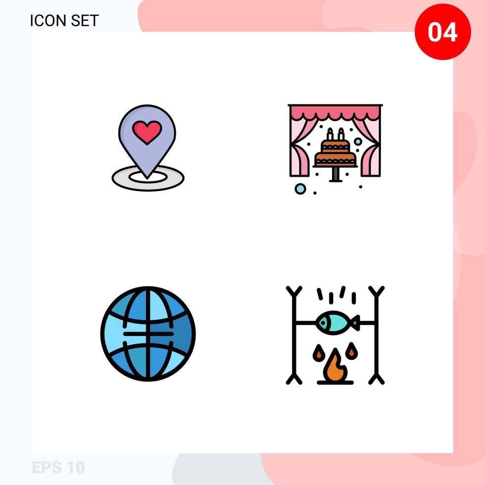 Pack of 4 Modern Filledline Flat Colors Signs and Symbols for Web Print Media such as location global pin arch world Editable Vector Design Elements
