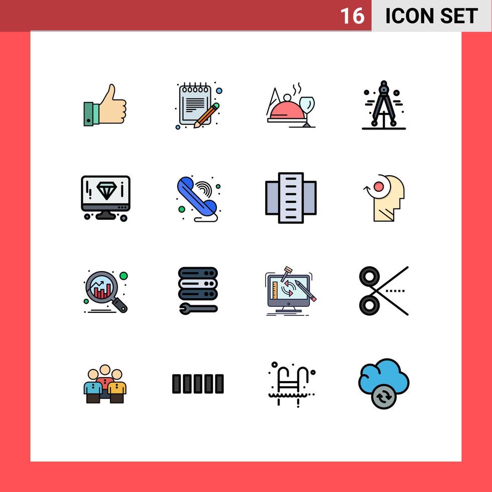 conjunto moderno de 16 líneas y símbolos rellenos de colores planos, como elementos de diseño de vectores creativos editables de vidrio divisor de hojas de ciencia de diamantes