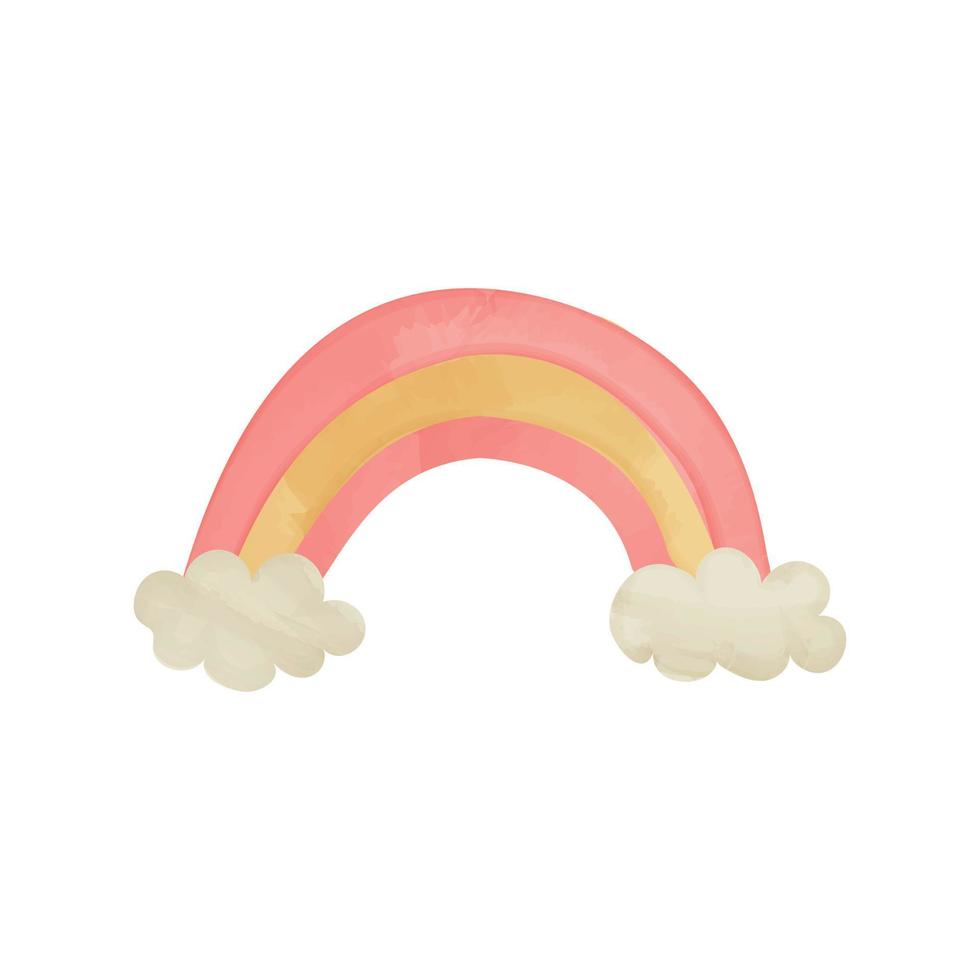 Watercolor rainbow and clouds vector cartoon.Isolated iridescent flat design modern colors