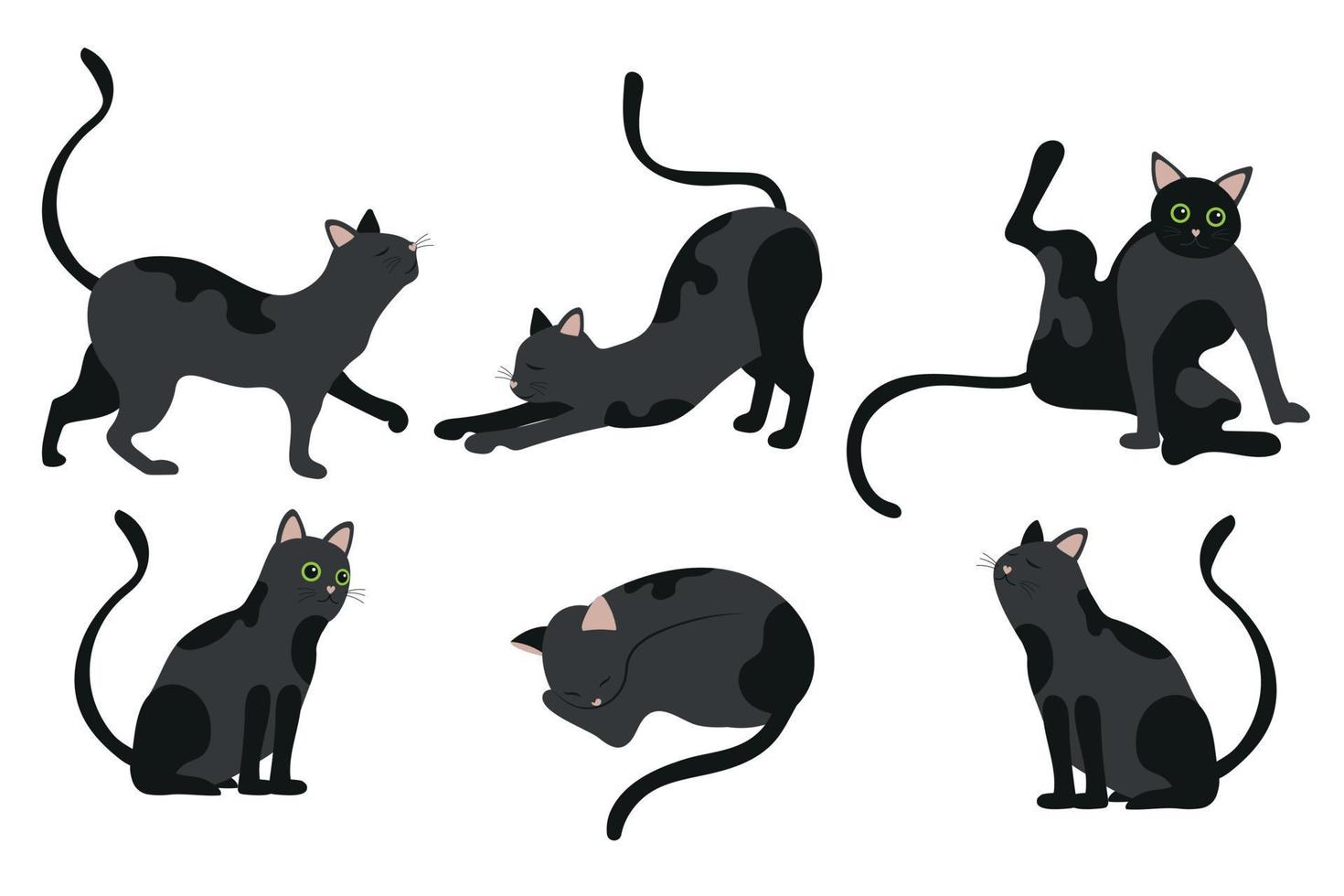 Cat vector silhouettes set Isolated on white background, cats in different poses