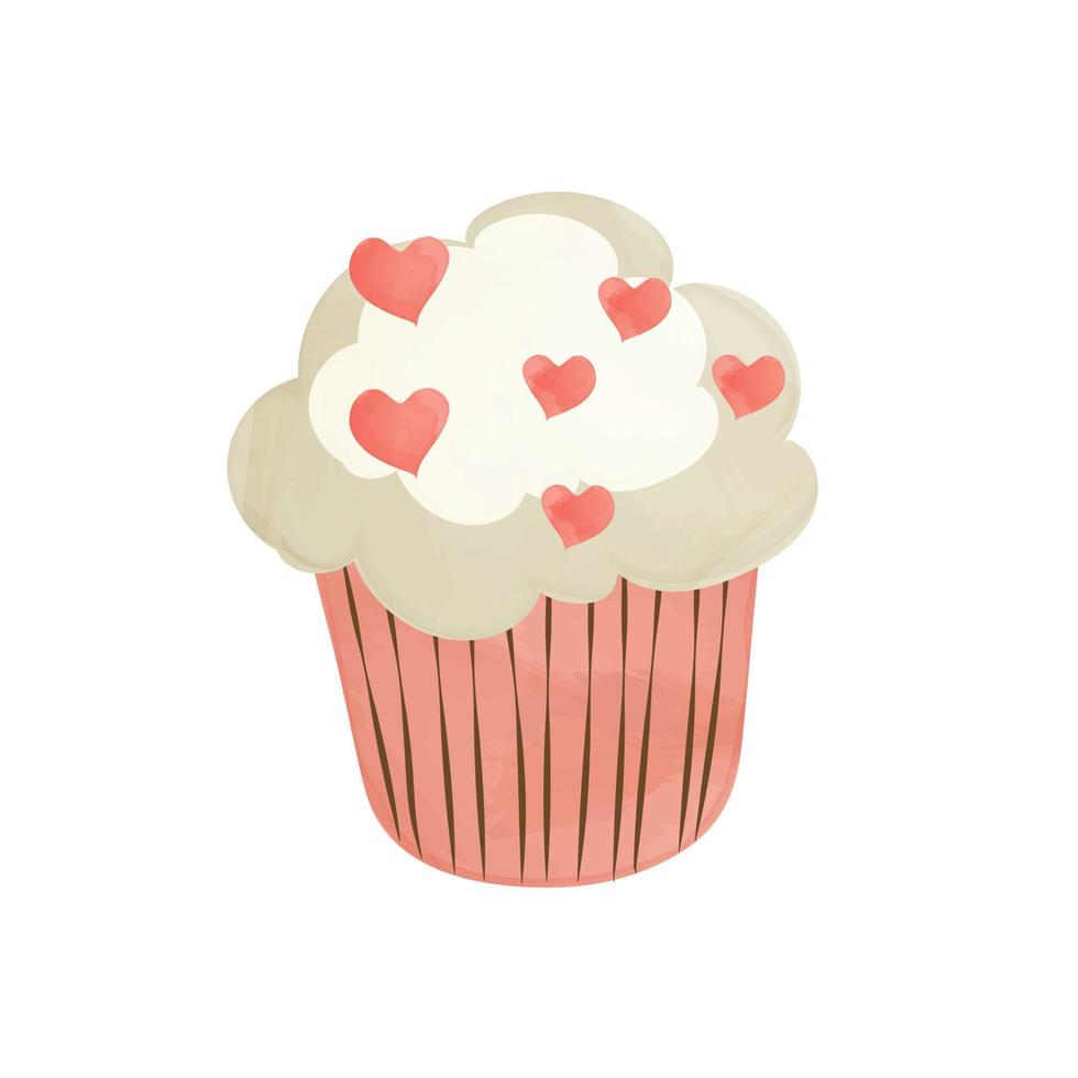 Watercolor cartoon illustration of a cupcake decorated with a selection of heart shaped cake vector