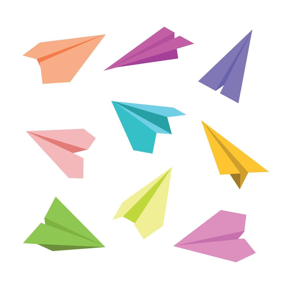 aviones de papel de colores sobre un fondo blanco. ilustración vectorial vector