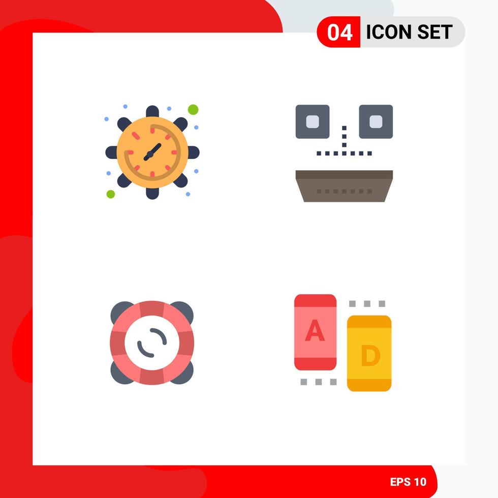 conjunto de pictogramas de 4 iconos planos simples de seguridad de engranajes, reloj, comida y restaurante, flotador, elementos de diseño vectorial editables vector