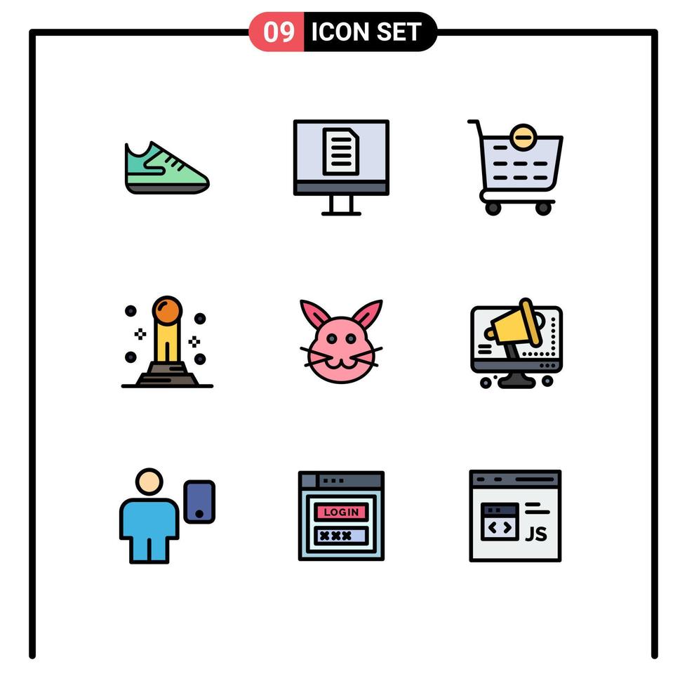 User Interface Pack of 9 Basic Filledline Flat Colors of conference rabbit shopping cart easter bunny Editable Vector Design Elements