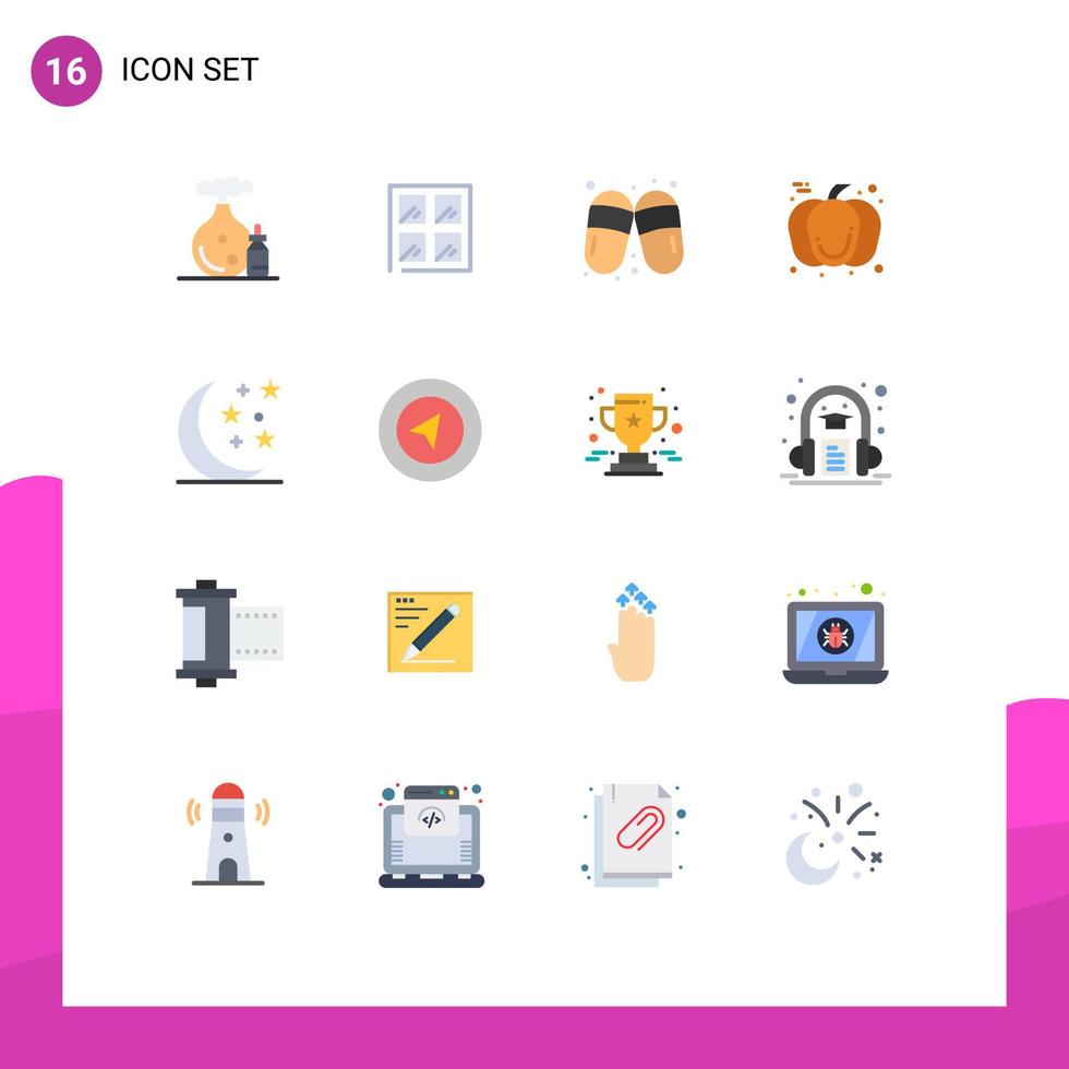 Pack of 16 Modern Flat Colors Signs and Symbols for Web Print Media such as night halloween woman day thanksgiving Editable Pack of Creative Vector Design Elements