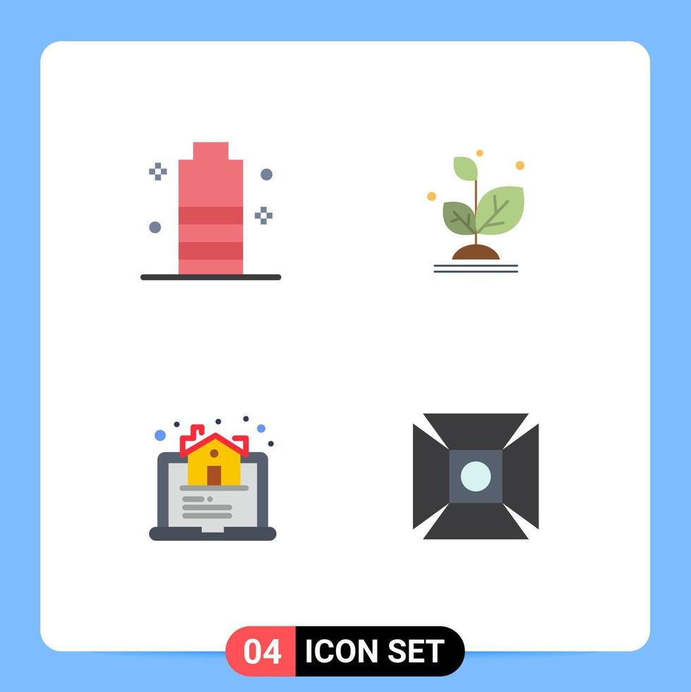 paquete de línea de vector editable de 4 iconos planos simples de la batería móvil del estado de la batería crecen elementos de diseño de vector editables reales