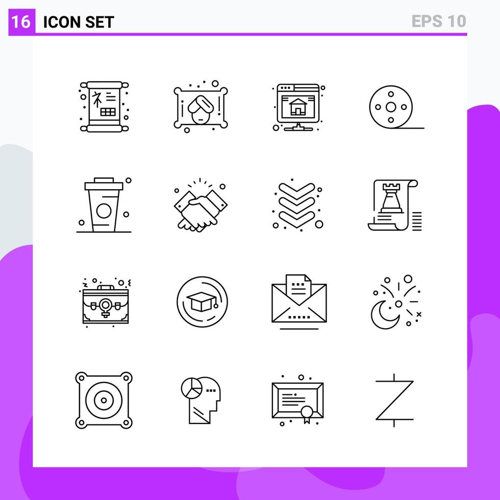 Set of 16 icons in Line style Creative Outline Symbols for Website Design and Mobile Apps Simple Line Icon Sign Isolated on White Background 16 Icons vector