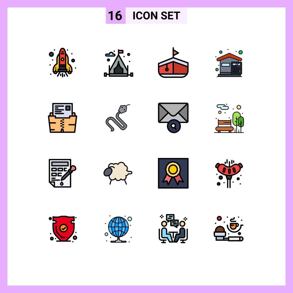 Concepto de línea rellena de 16 colores planos para sitios web, móviles y aplicaciones, transporte de datos de archivos, gastos zip, elementos de diseño de vectores creativos editables