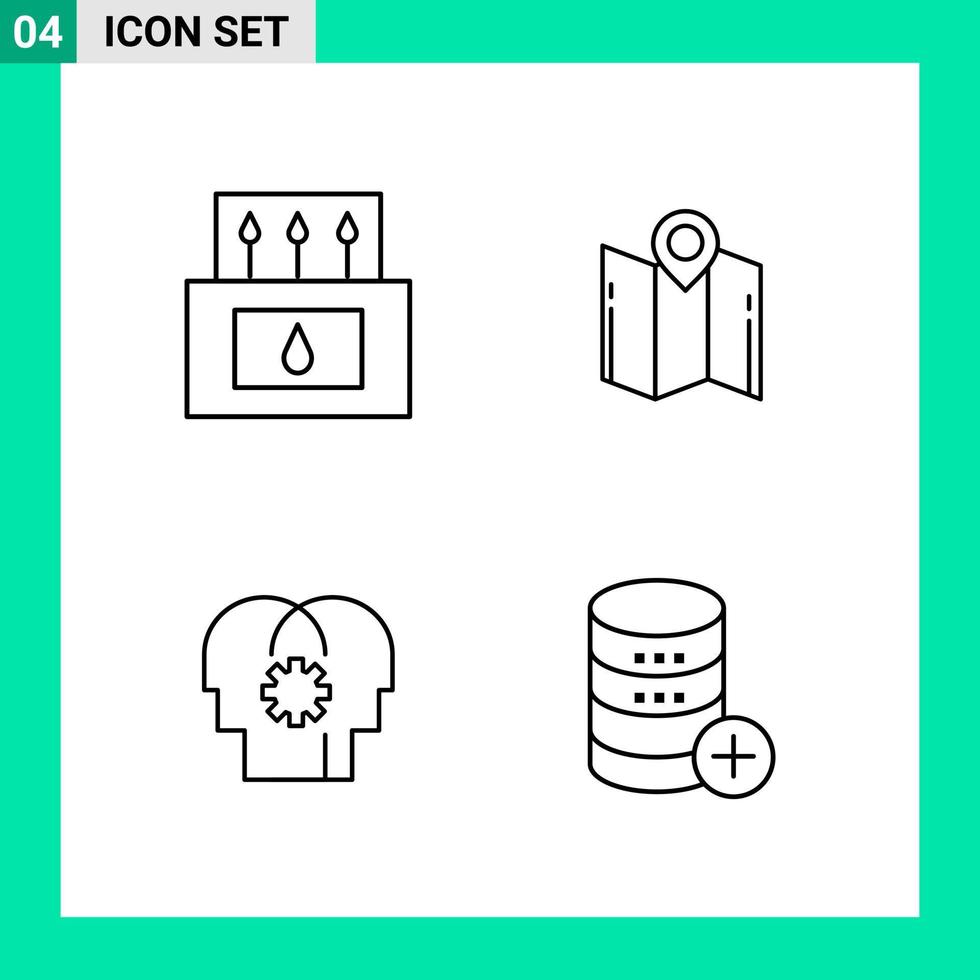 paquete de 4 iconos de estilo de línea establece símbolos de esquema para imprimir signos creativos aislados en fondo blanco 4 conjunto de iconos vector