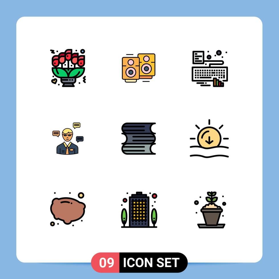 Pack of 9 creative Filledline Flat Colors of popup sms specker manager attach Editable Vector Design Elements