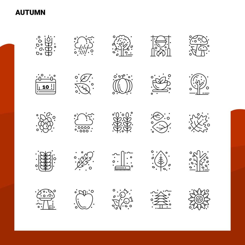 Set of Autumn Line Icon set 25 Icons Vector Minimalism Style Design Black Icons Set Linear pictogram pack