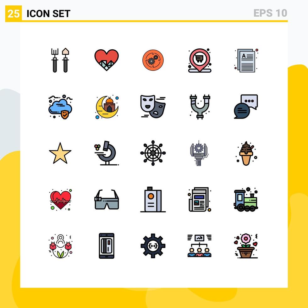 Universal Icon Symbols Group of 25 Modern Filled line Flat Colors of documents location solution shopping structure Editable Vector Design Elements