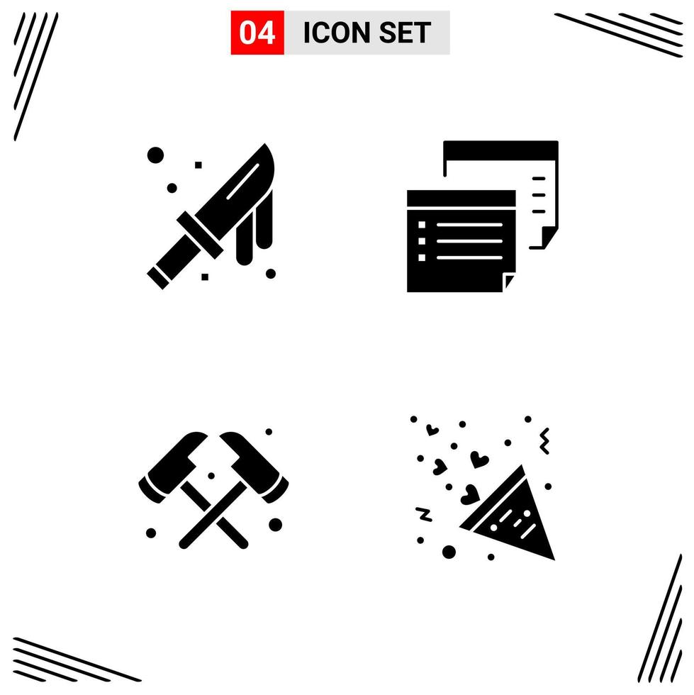 4 Icons Solid Style Grid Based Creative Glyph Symbols for Website Design Simple Solid Icon Signs Isolated on White Background 4 Icon Set vector