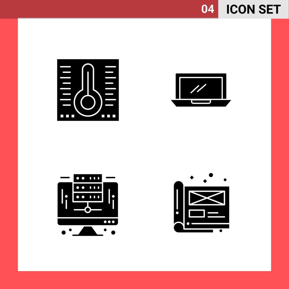 4 Icon Pack Solid Style Glyph Symbols on White Background Simple Signs for general designing vector